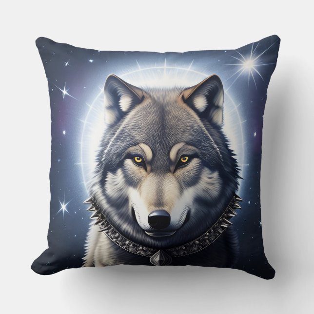 Majestic Wolf Under Starry Sky Cushion (Front)