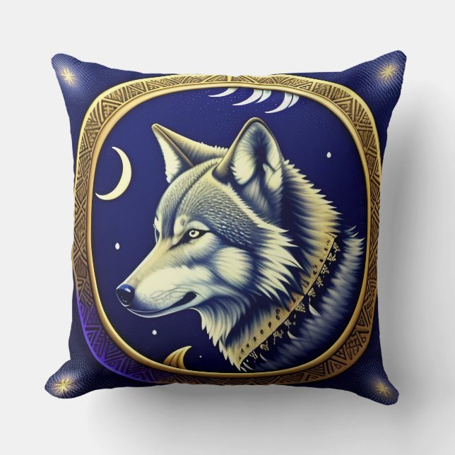 Majestic Wolf Under Starry Sky Cushion (Front)
