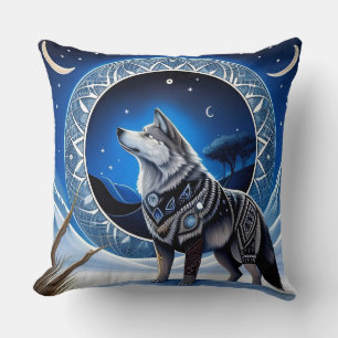 Majestic Wolf Under Starry Sky Cushion