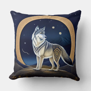 Majestic Wolf Under Starry Sky Cushion