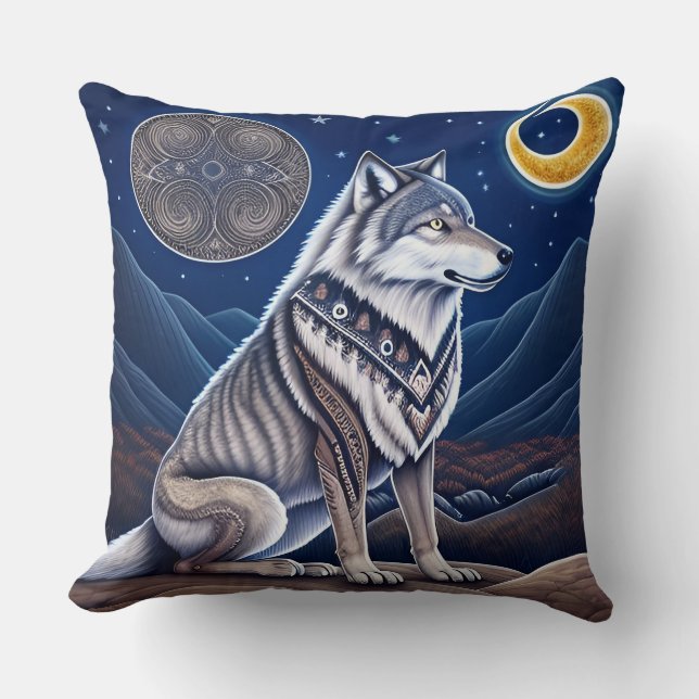 Majestic Wolf Under Starry Sky Cushion (Front)