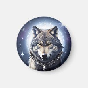 Majestic Wolf Under Starry Sky Magnet