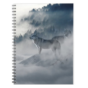 Majestic Wolves in the Forest Mist Spiral Notebook