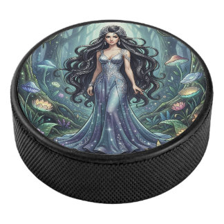 Majestic woman with silver dress hockey puck