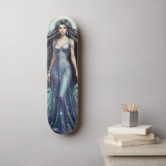 Majestic woman with silver dress skateboard