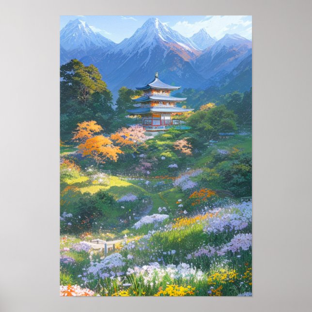 Majestic Wooden Japanese Pagoda Poster (Front)