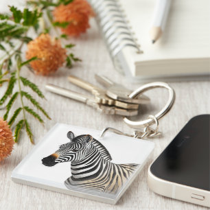 Majestic Zebra Portrait Realistic Wildlife Art Key Ring