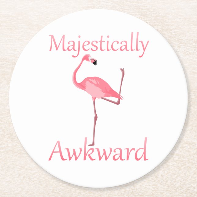 Majestically Awkward Pink Flamingo Round Paper Coaster (Front)