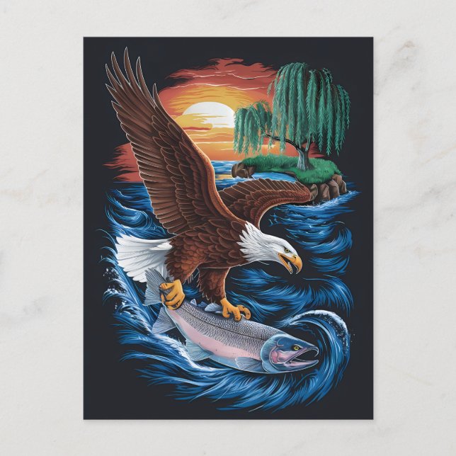Majesty in Flight: Eagle Soaring Over Fish Postcard (Front)