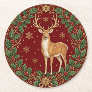 Majesty of the Crimson Winter Round Paper Coaster