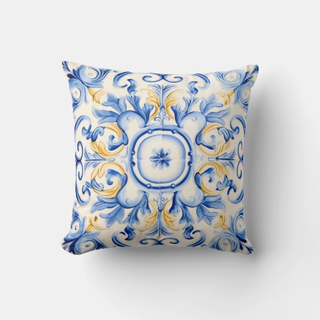 Majolica: Blue and Gold Cushion (Front)