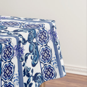 Majolica ,blue and white ,porcelain, tablecloth