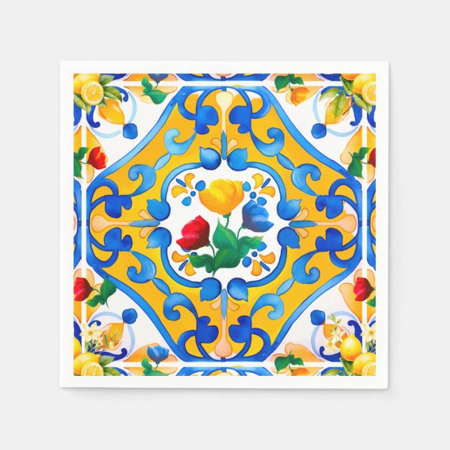 Majolica,blue tiles,Sicilian tiles,Ceramic Tile Napkin (Front)