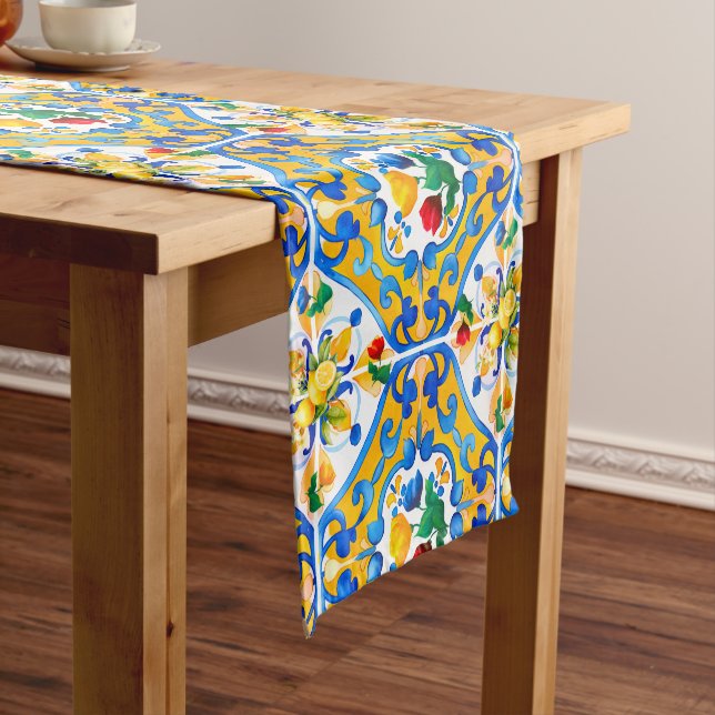Majolica,blue tiles,Sicilian tiles,Ceramic Tile Short Table Runner (In Situ)