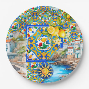 Majolica,lemon ,Sicilian tiles, Paper Plate