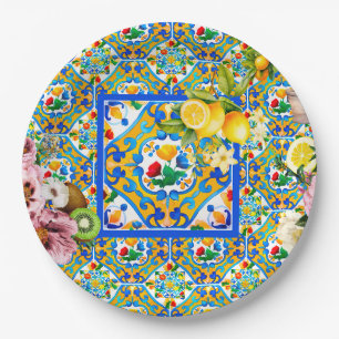 Majolica,lemon ,Sicilian tiles, Paper Plate
