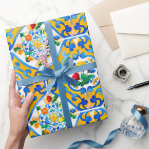 Majolica,lemon ,Sicilian tiles, Wrapping Paper