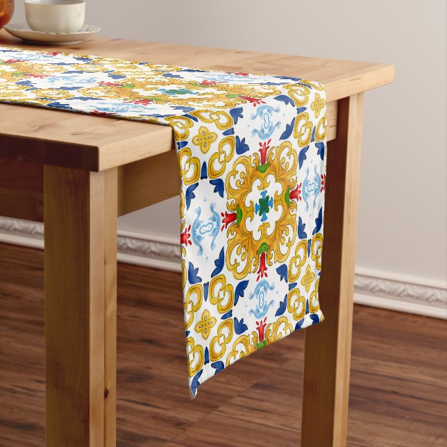 Majolica,Mediterranean tiles, Medium Table Runner (In Situ)