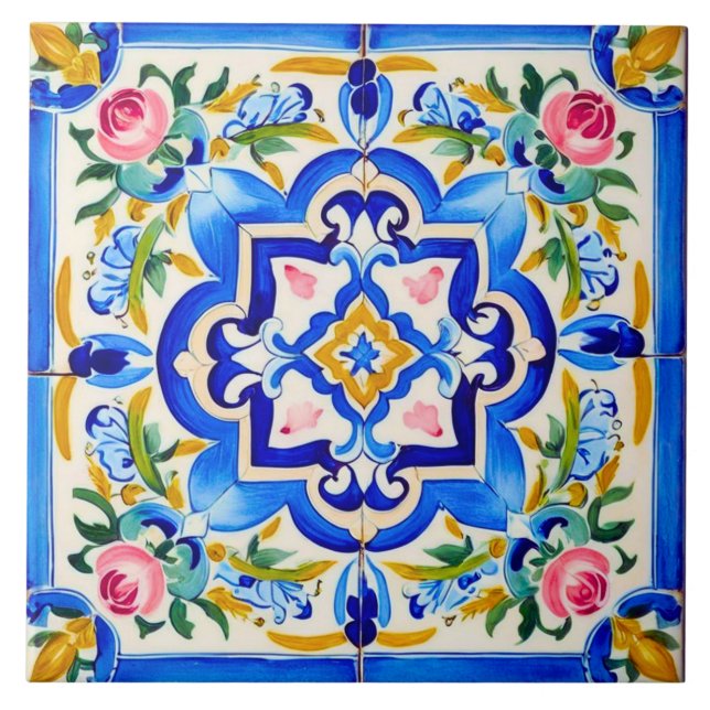Majolica Roses Pattern Tile (Front)