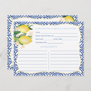 Majolica Tiles Lemons Bridal Shower Recipe Card