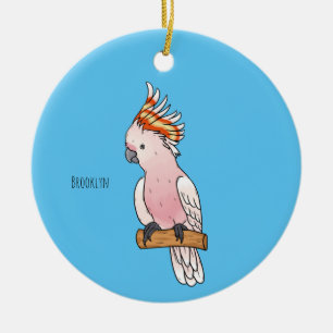 Major mitchell cockatoo bird cartoon illustration  ceramic tree decoration