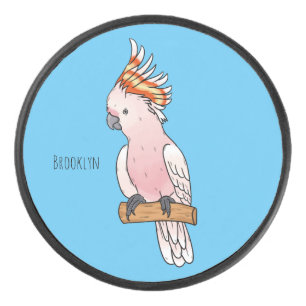 Major mitchell cockatoo bird cartoon illustration hockey puck