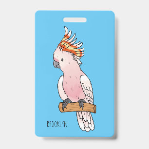 Major mitchell cockatoo bird cartoon illustration ID badge