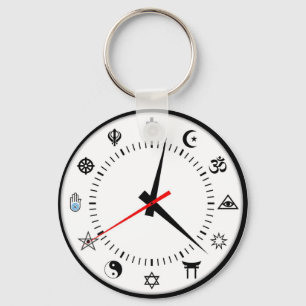 major world religions symbol clock key ring