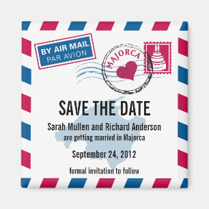 Majorca Air Mail Wedding Save the Date Magnet
