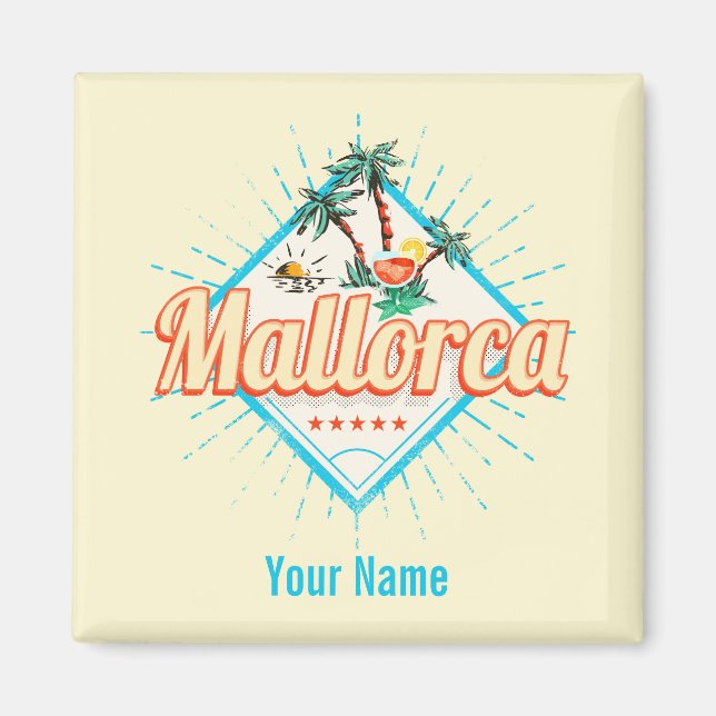 Majorca Balearic Island Retro Parrot Vintage Magnet (Front)