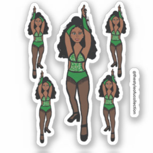 Majorette / Dancer Stickers Green/ Black Fringe 1