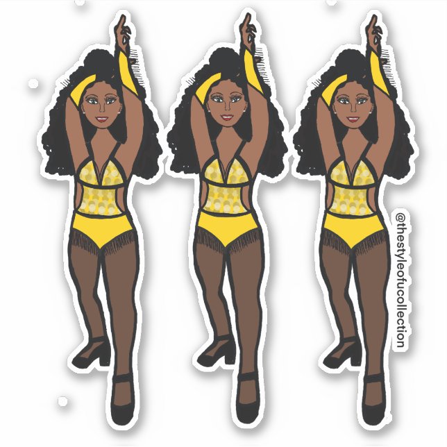 Majorette / Dancer Stickers Yellow/ Black Fringe 1 (Front)