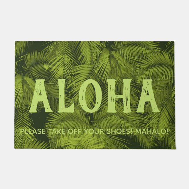 Makana Palms Hawaiian Tropical Leaves Aloha Green Doormat (Front)
