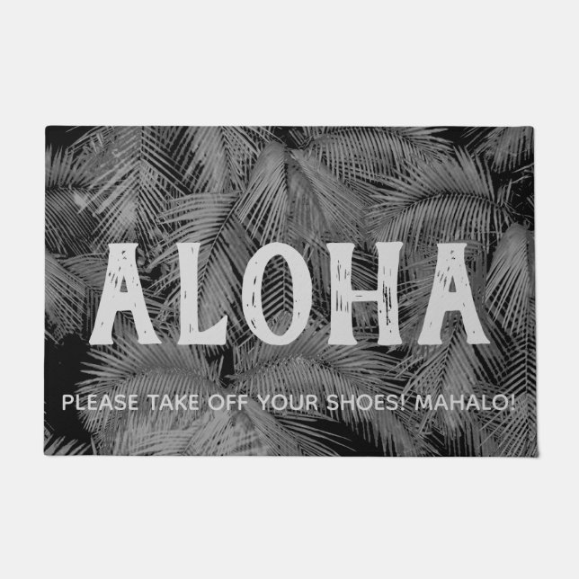 Makana Palms Hawaiian Tropical Leaves Aloha Grey Doormat (Front)