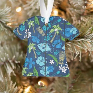 Makapuu Beach Hawaiian Batik Aloha Shirt- Blue Ornament