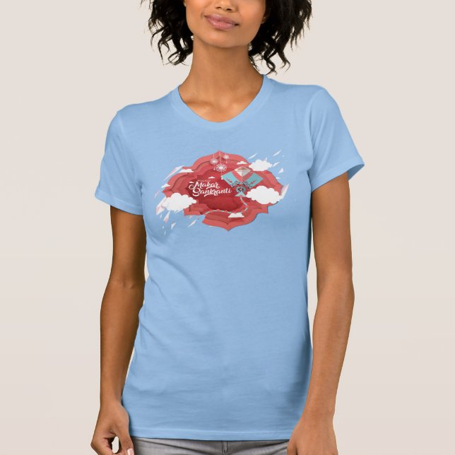 Makar Sankranti blue and red kite T-Shirt (Front)