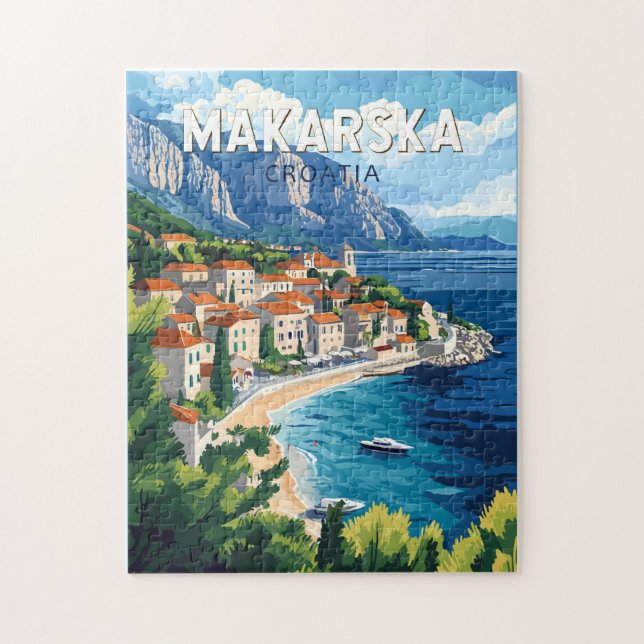 Makarska Croatia Illustration Travel Art Vintage Jigsaw Puzzle (Vertical)