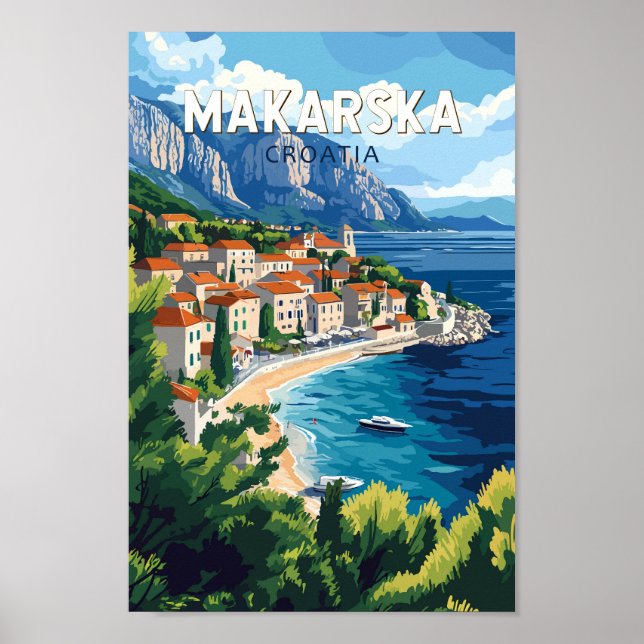 Makarska Croatia Illustration Travel Art Vintage Poster (Front)