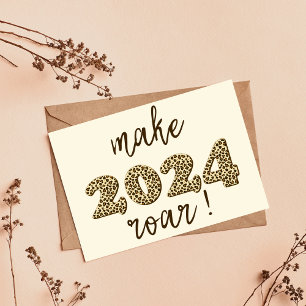 Make 2024 roar! Fun Leopard Print New Year's Postcard
