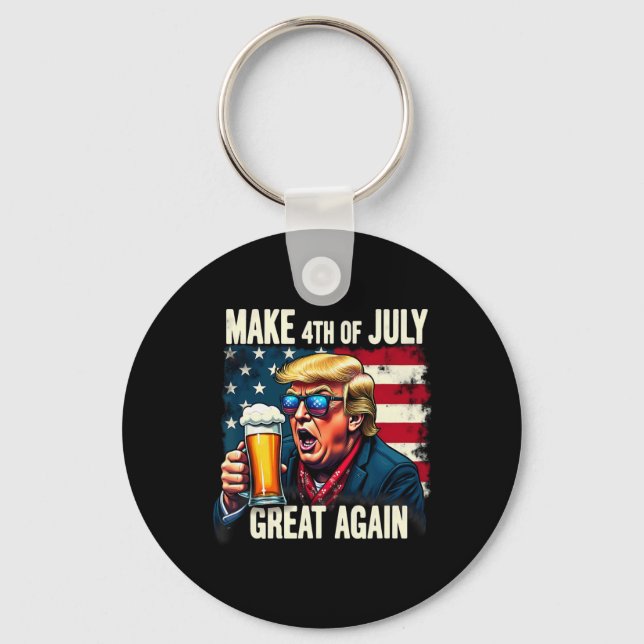 Make 4th Of July Great Again Trump Beer Drinking  Key Ring (Front)
