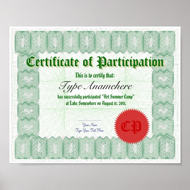 Make a Certificate of Participation Poster (Front)