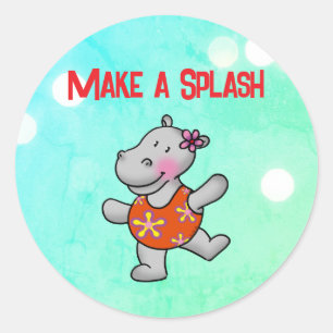 Make a Splash Hippo Birthday Pool Party Classic Round Sticker