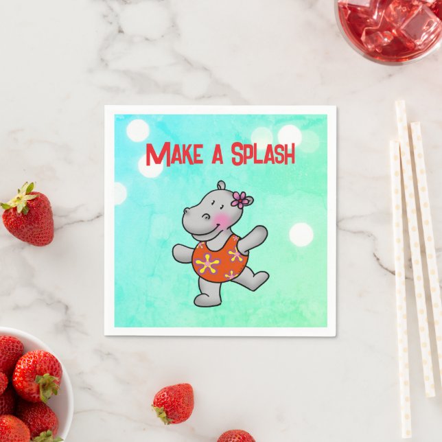 Make a Splash Hippo Birthday Pool Party Napkin (Insitu)