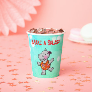 Make a Splash Hippo Birthday Pool Party Paper Cups