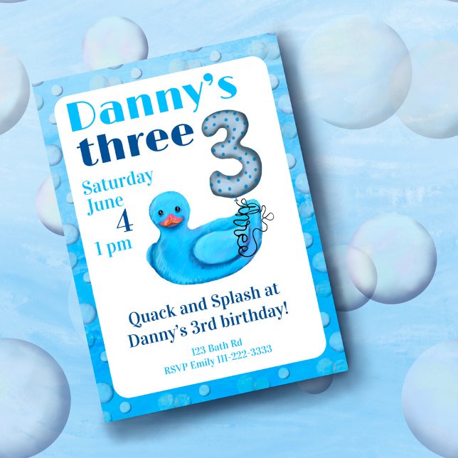 Make a Splash Rubber Duck 3rd Birthday Invitation (Creator Uploaded)