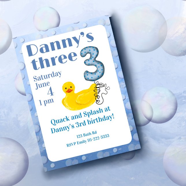 Make a Splash Rubber Duck 3rd Birthday Invitation (Creator Uploaded)