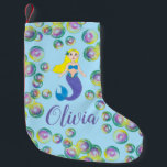 Make a Splash Swimming Mermaid Girl Bubbles Small Christmas Stocking<br><div class="desc">Just personalise for a fun holiday decoration! Stocking features an original marker illustration of a swimming blonde mermaid,  surrounded by bubbles.

This design is also available on other products. Don't see what you're looking for? Need help with customisation? Contact Rebecca to have something designed just for you.</div>