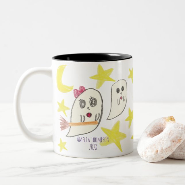 Make a Treasure By Your Kid's Art Work | ghost Two-Tone Coffee Mug (With Donut)