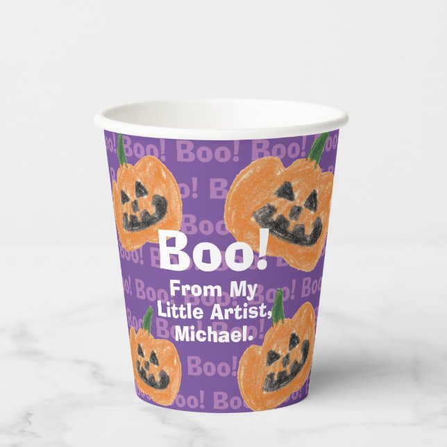 Make a Treasure By Your Kid's Art Work | Pumpkin Paper Cups (Front)