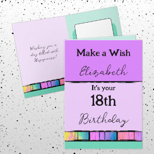 Make a wish add name purple 18th birthday card